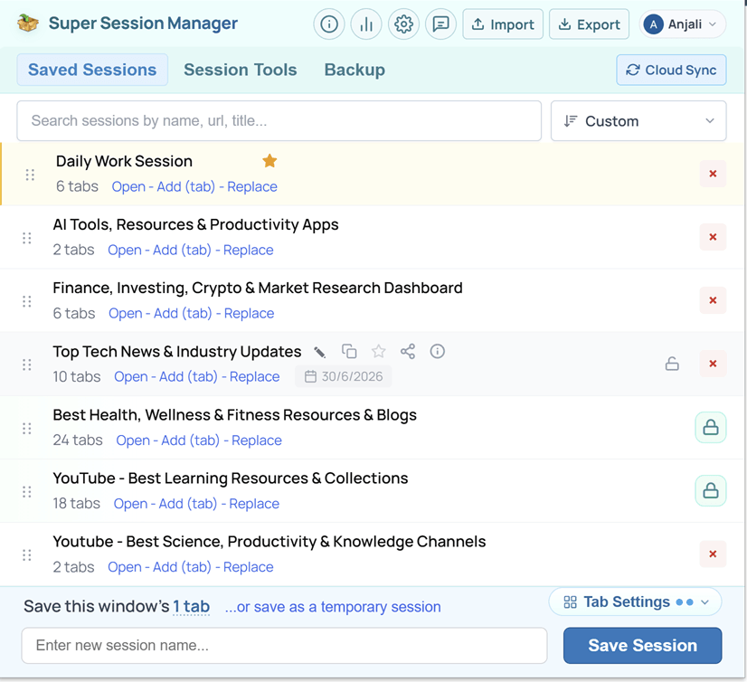 Super Session Manager en acción