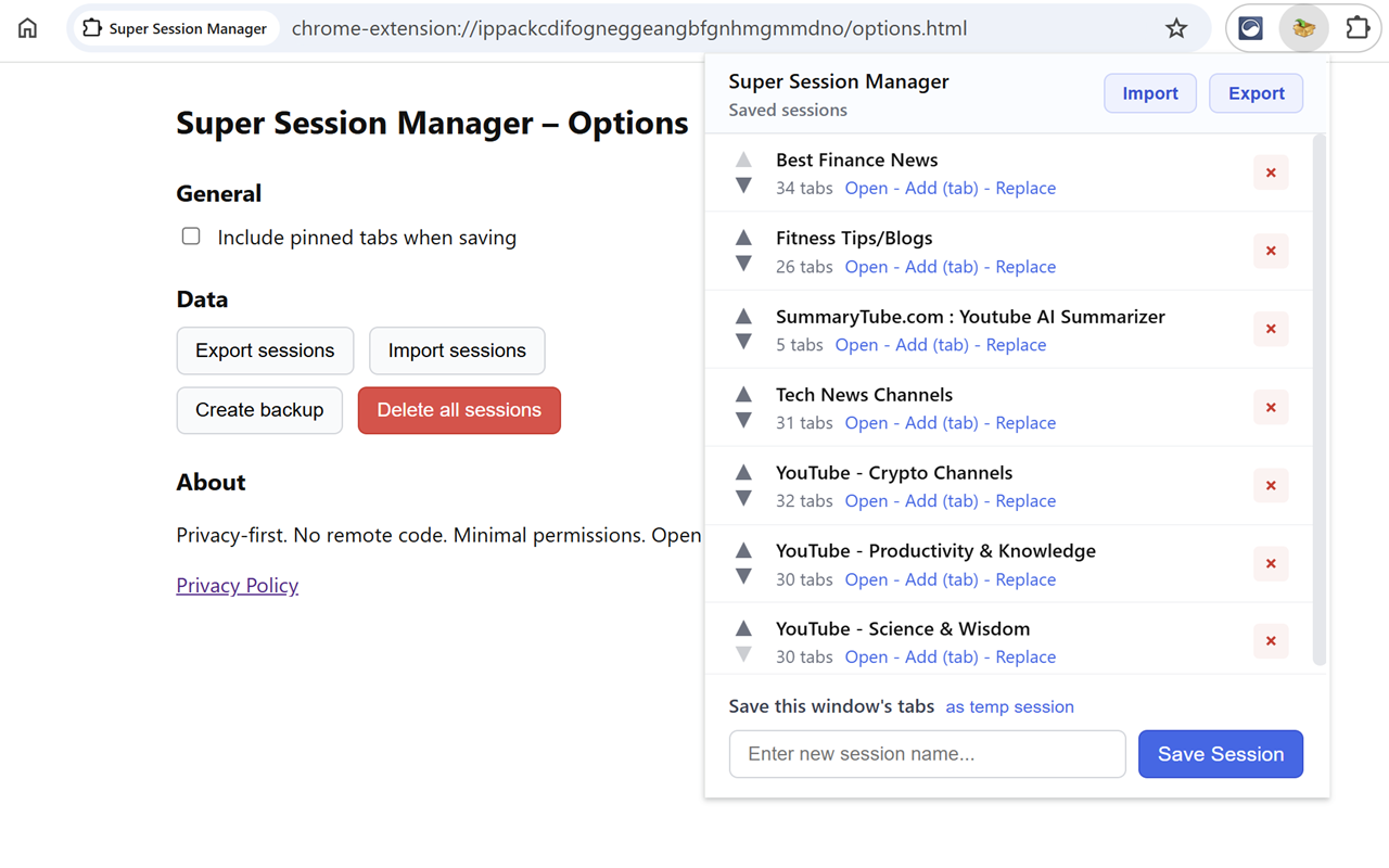 Session Manager Hs Super Session Manager - Tab Manager & Bookmark Manager